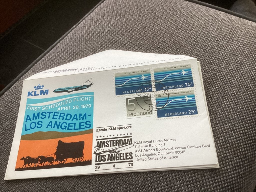 No2598 KLM Amsterdam Los Angeles 29-4-1979 klein formaat, Postzegels en Munten, Ophalen, Onbeschreven, Nederland