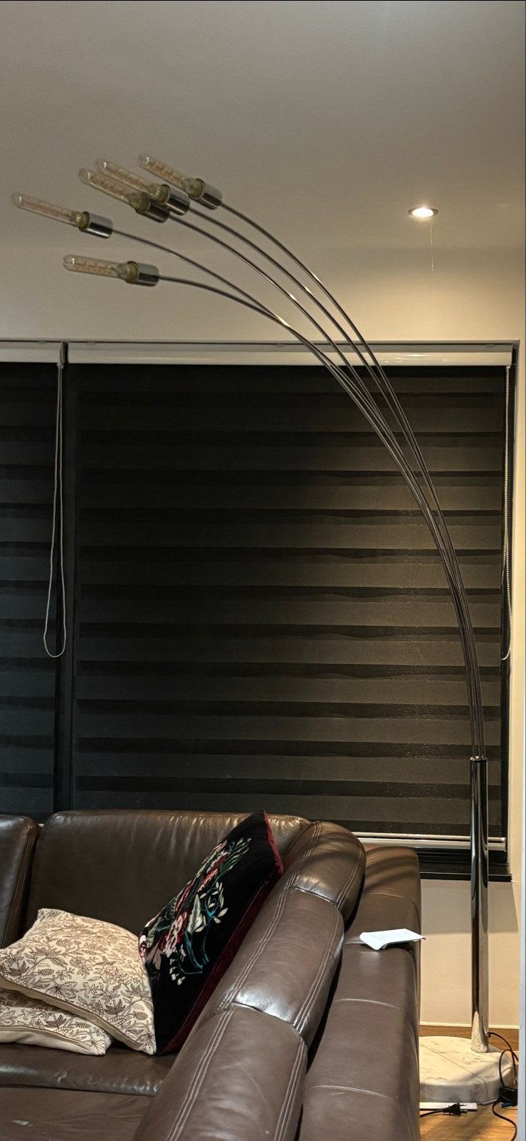 Moderne booglamp met 5 lichtpunten - Chroom, Huis en Inrichting, Ophalen, Overige fittingen, Zo goed als nieuw, Metaal