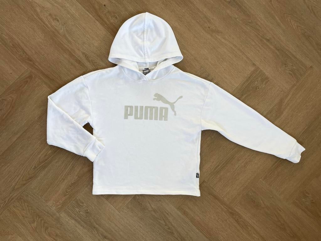 Puma hoodie wit met logo Maat 134, Verzenden, Zo goed als nieuw, Jongen of Meisje, Trui of Vest