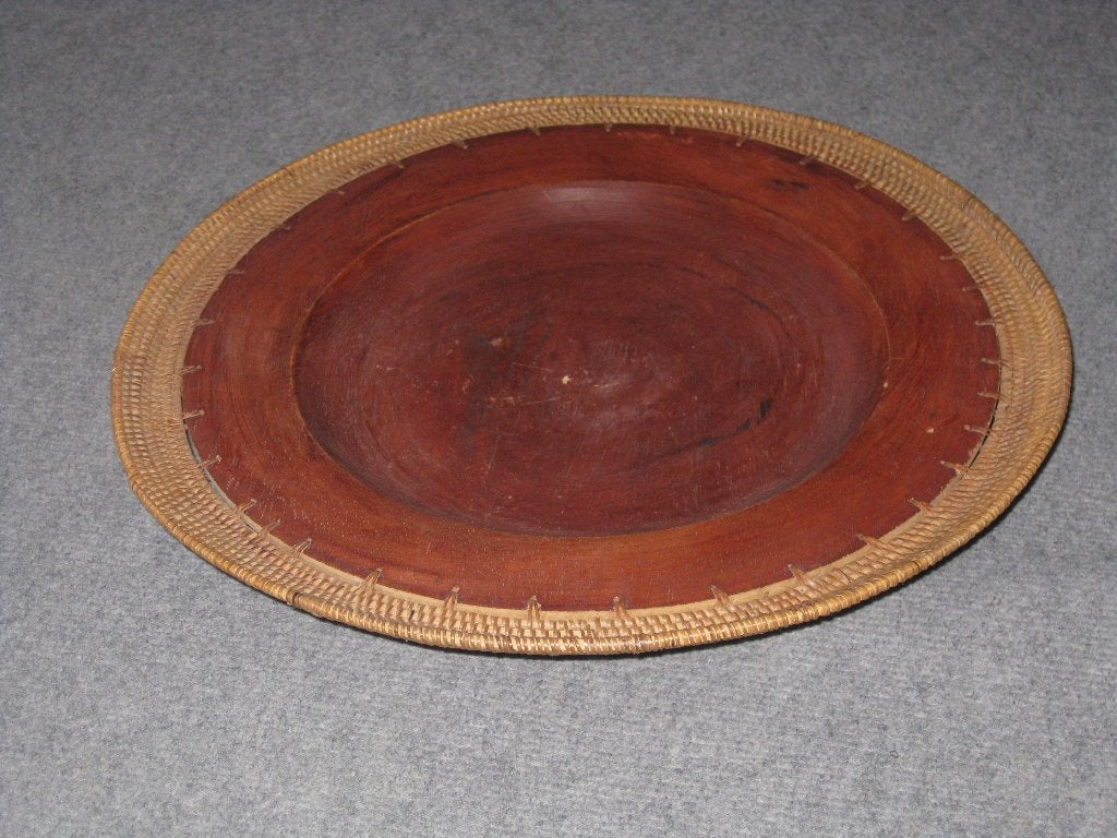 luxe houten fruit /sierschaal met rieten rand, Ophalen of Verzenden, Nieuw, Rond, Hout