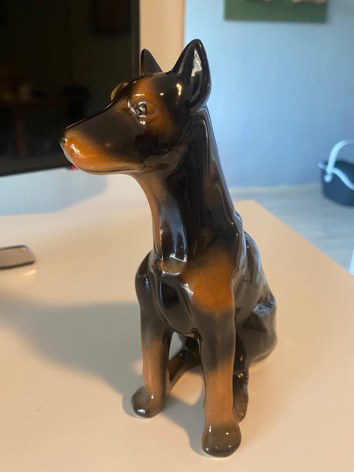 Prachtig Vintage Doberman Beeldje - Mid Century keramiek, Ophalen of Verzenden, Zo goed als nieuw, Dier