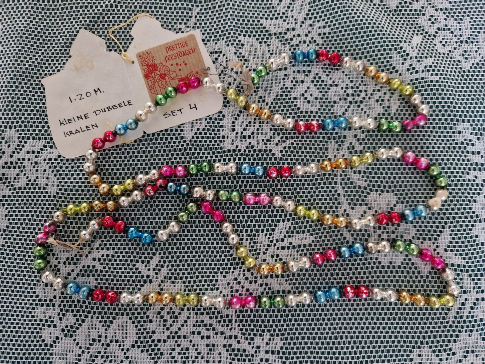 antieke oude glas kerstslinger 1.20m.set 4, Ophalen of Verzenden