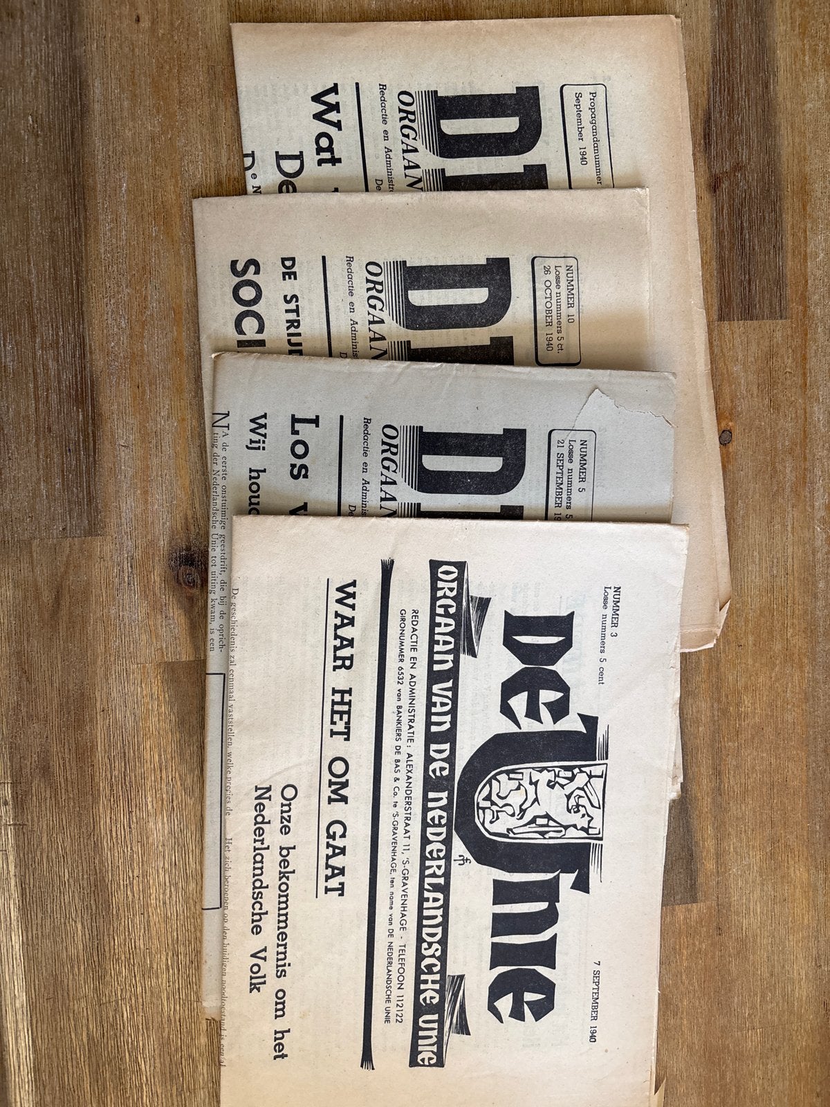 De Unie 1940   Prijs is per 4, Ophalen of Verzenden, Gelezen, Krant