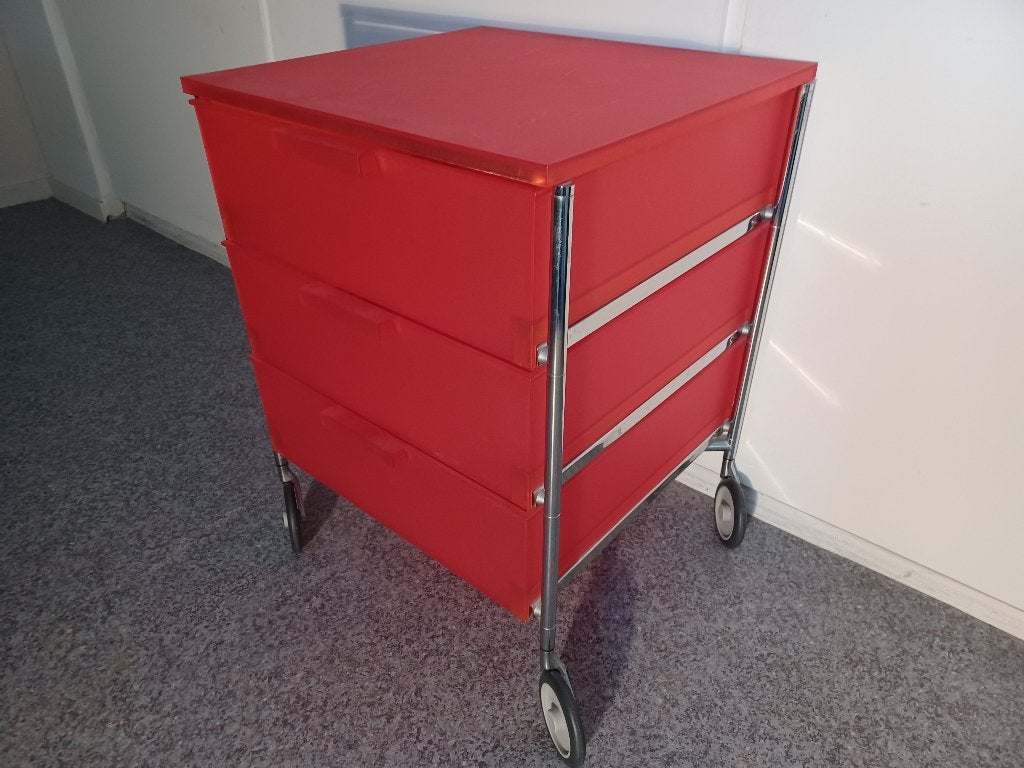 Kartell Mobil 3 Container Rood Ladenkastje, Ophalen, 50 tot 100 cm, 3 of 4 laden, Minder dan 100 cm