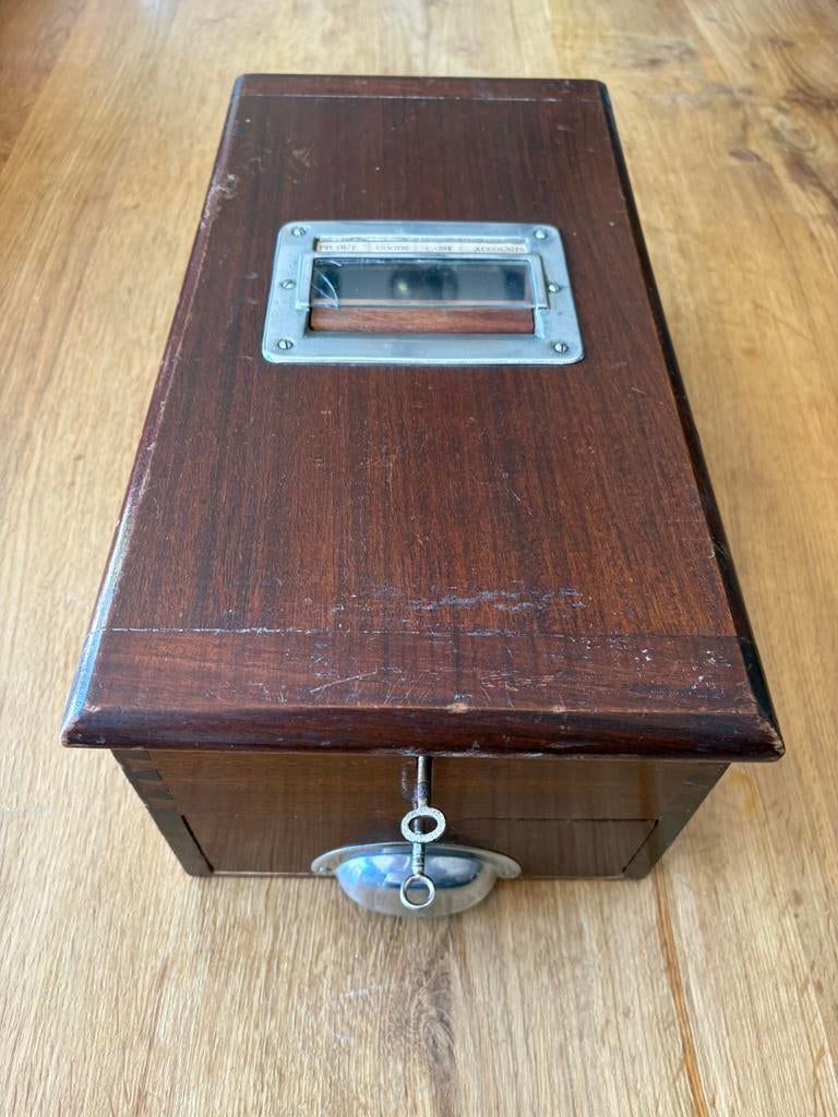 Vintage houten kassa jaren ‘20 werkende lade incl. sleutels, Ophalen of Verzenden