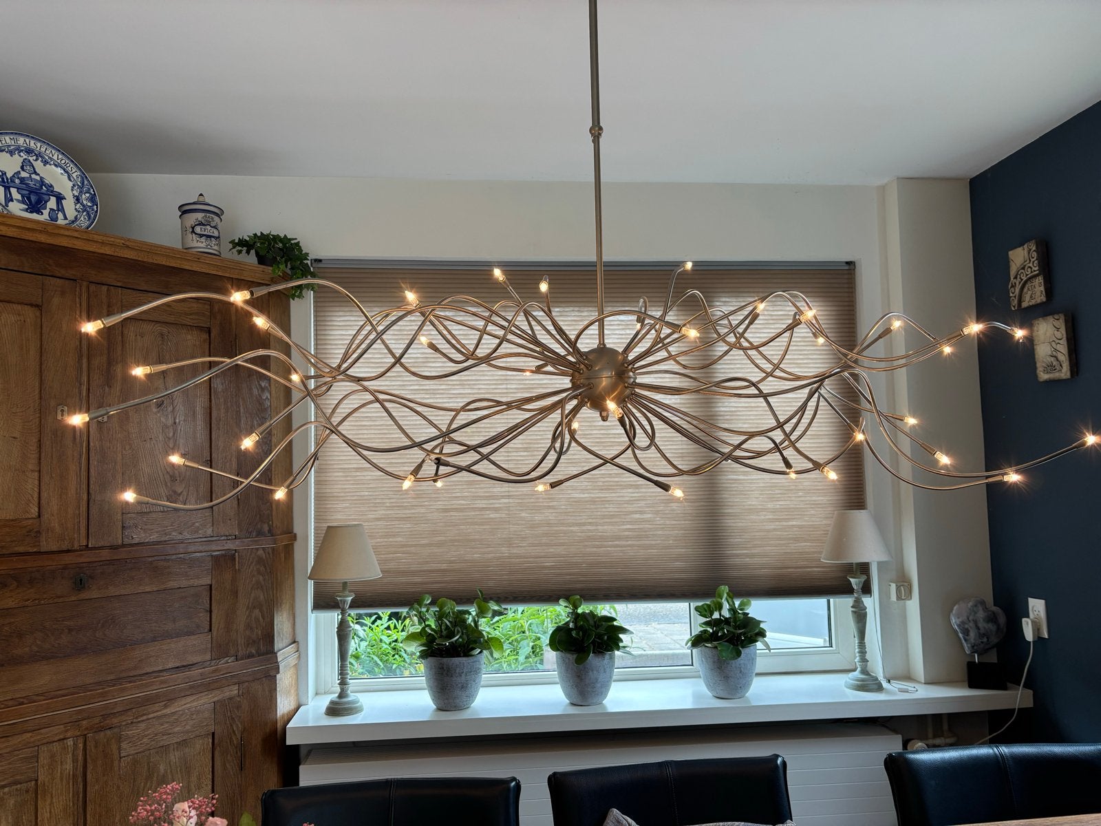 Moderne design hanglamp met 40 lichtpunten, Ophalen, Zo goed als nieuw, Metaal, Overige fittingen