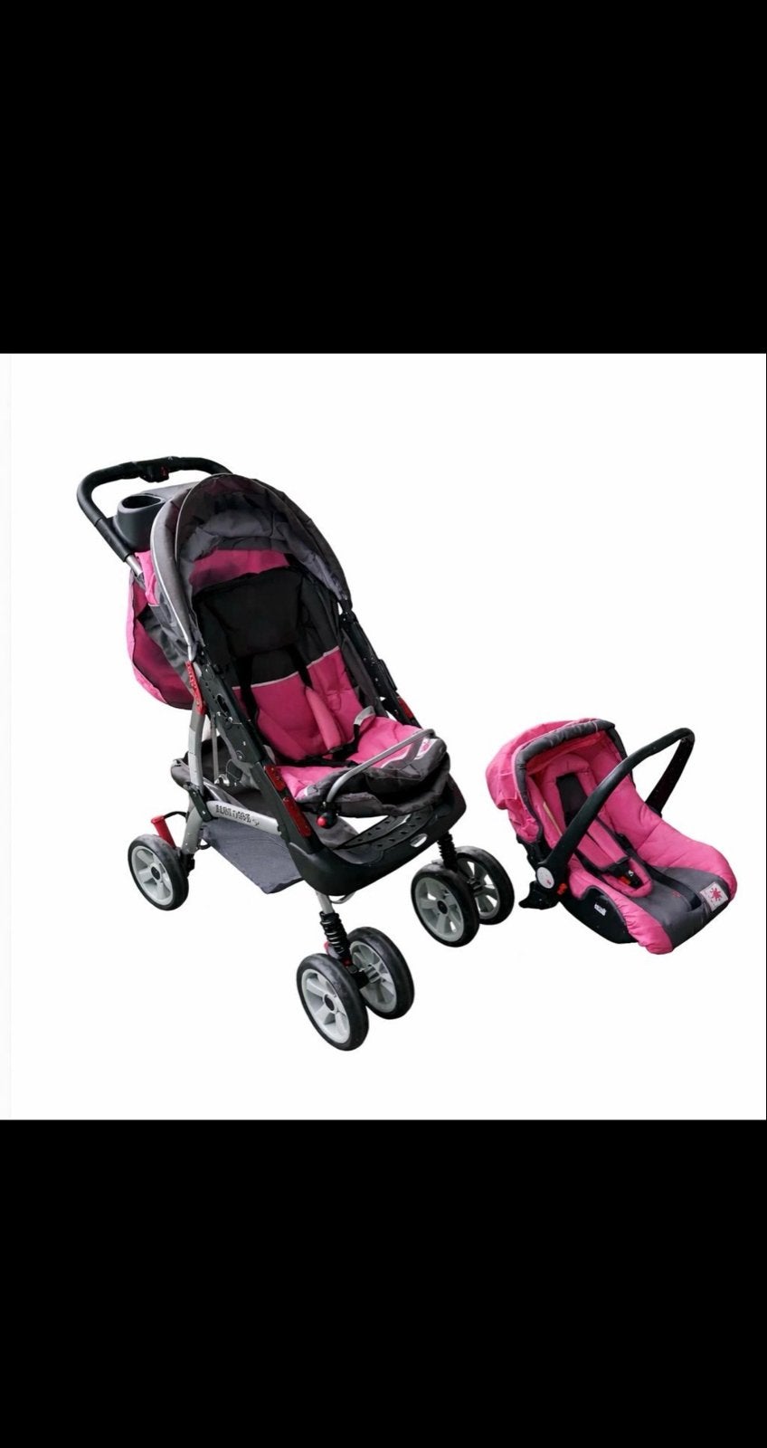 Roze kinderwagen met autostoeltje, Overige merken, Gebruikt, Ophalen of Verzenden, Combiwagen