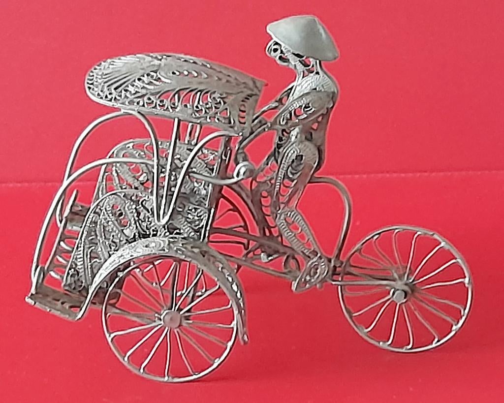 Indonesische riksja filigrain miniatuur Yogya verzilverd, Ophalen of Verzenden