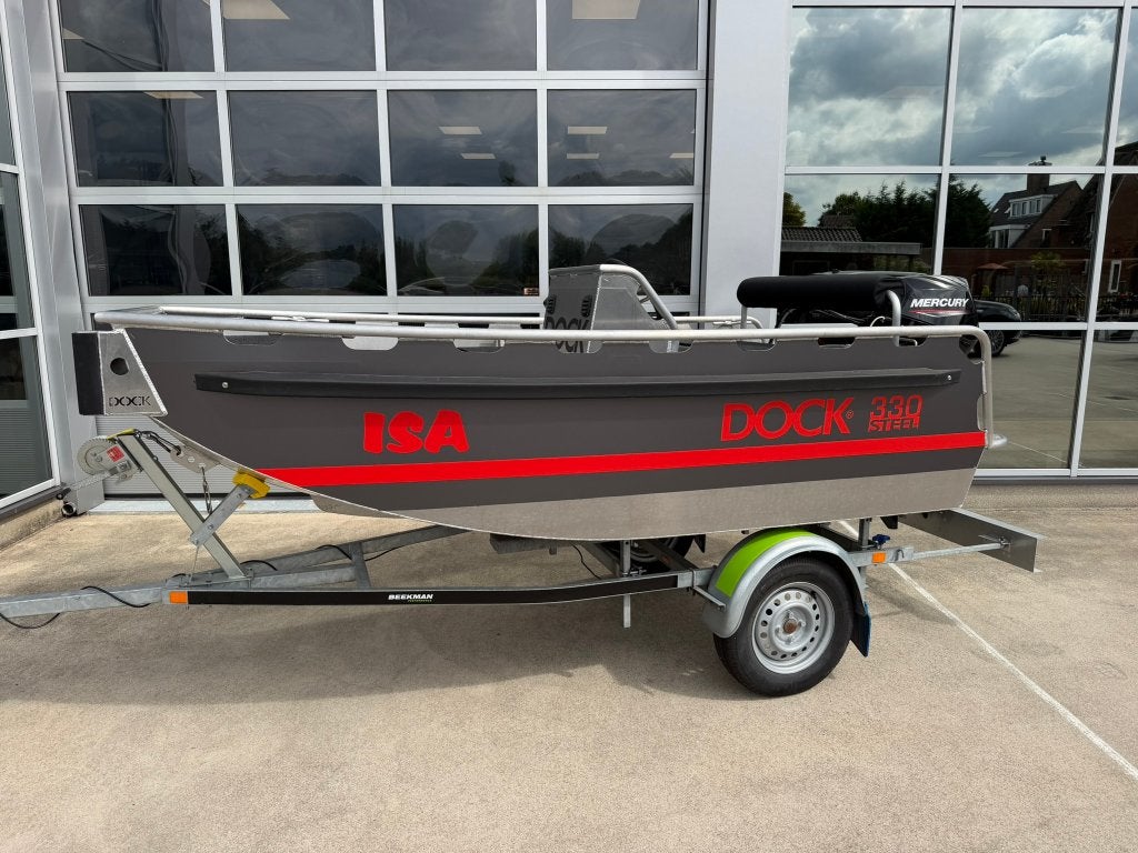 Dock Steel 330 + Mercury 20pk 4-takt  TE ZIEN OP DE HISWA, Ophalen, 10 tot 30 pk, Gebruikt, Viertaktmotor