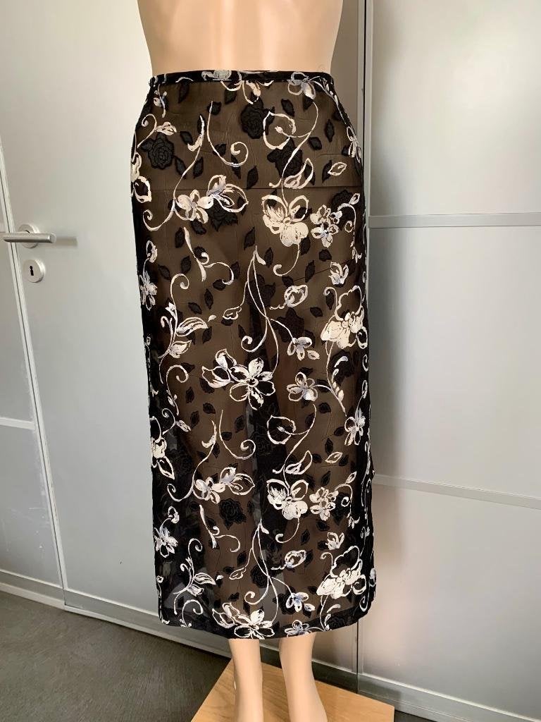 E408 Set 3-dlg: rok+top+blouse: maat 40=M zwart/beige/grijs, Maat 38/40 (M), Zwart, Ophalen of Verzenden, Onder de knie