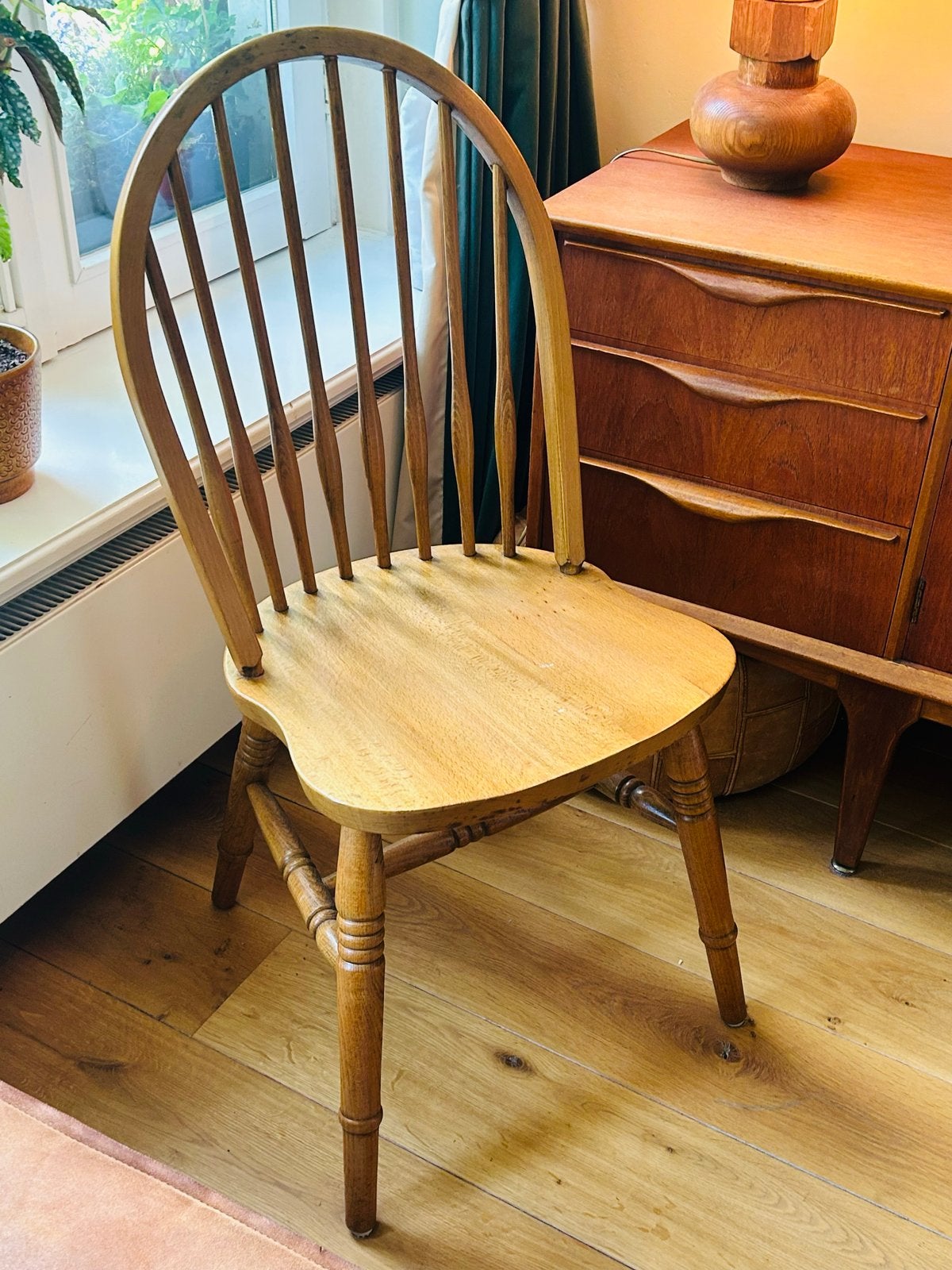 Vintage houten spijlen stoel, Ophalen, Gebruikt, Bruin, Eén