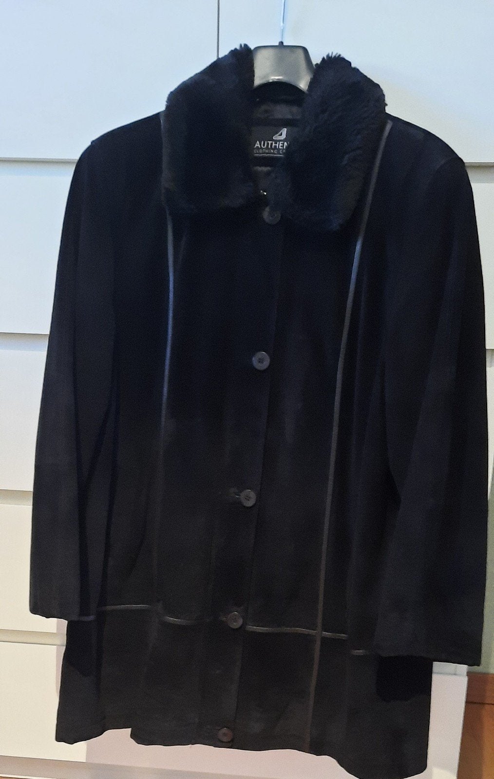 Vintage Zwarte suède jas met afneembare kraag  maat 42, Authentic, Ophalen of Verzenden, Maat 42/44 (L), Zwart