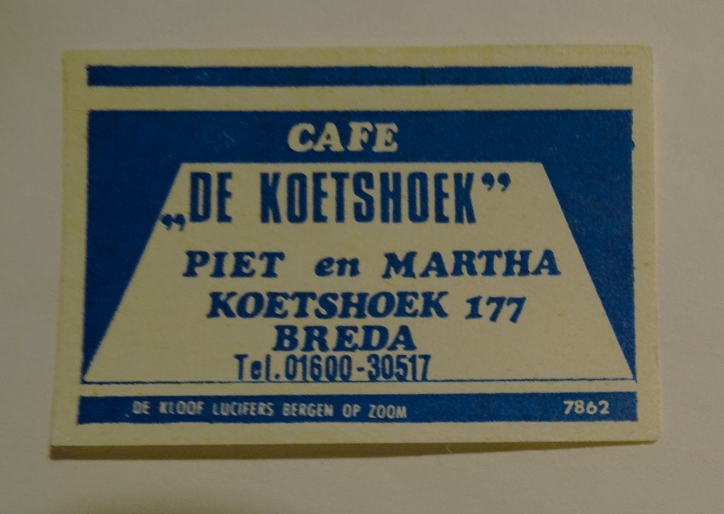 Café   DE KOETSHOEK   BREDA, Ophalen of Verzenden, Gebruikt, Luciferdoosjes of -merken
