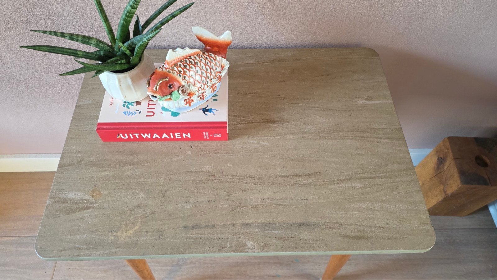 Vintage school tafeltje, bureautje, kinder tafel, bureau, Gebruikt, 60 cm, Hout, Vintage