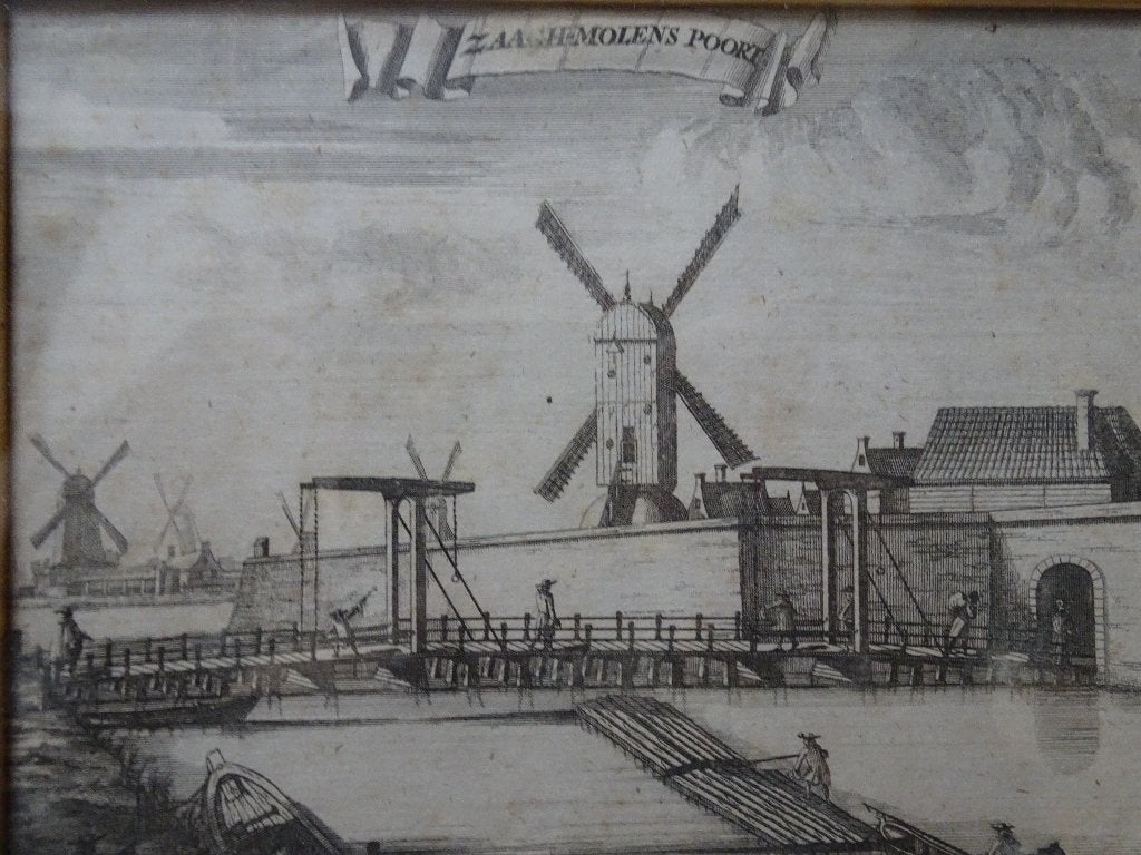 Gravure Zaagmolenpoort Amsterdam, Commelin 1691, Verzenden, Stadsgezicht, Ingelijst, Gravure