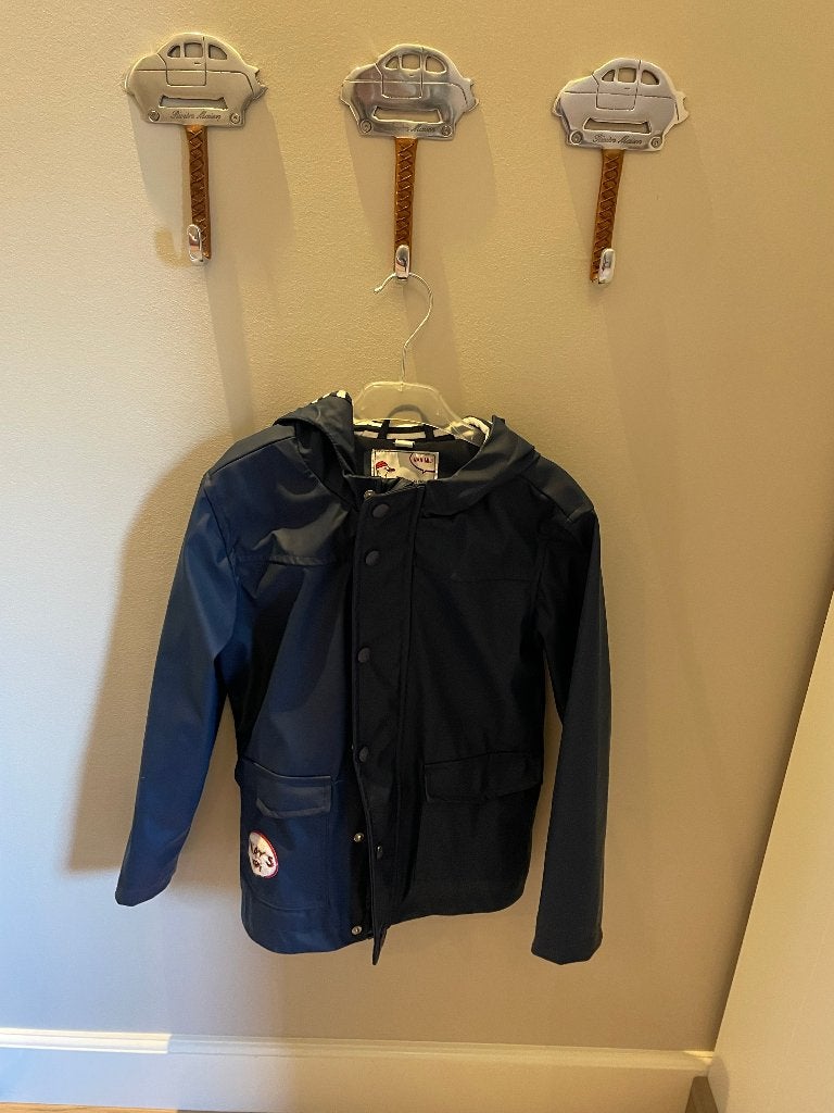 Regenjas donker blauw maat 128, Kinderen en Baby's, Kinderkleding | Maat 128, Ophalen, Zo goed als nieuw, Jongen of Meisje, Jas