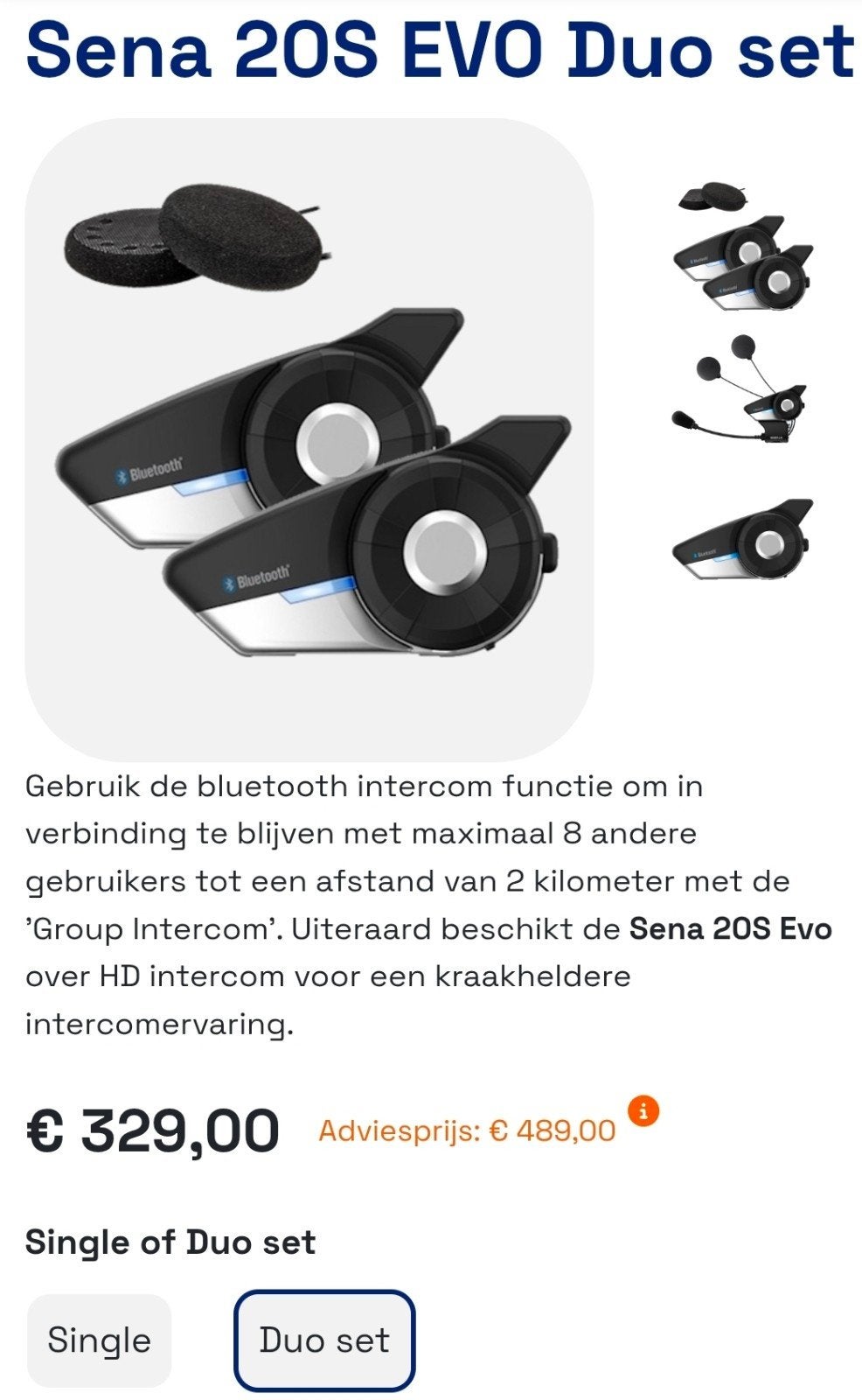 Sena 20S Pro Duo Set - Bluetooth Intercom Systeem, Motoren, Ophalen, Zo goed als nieuw