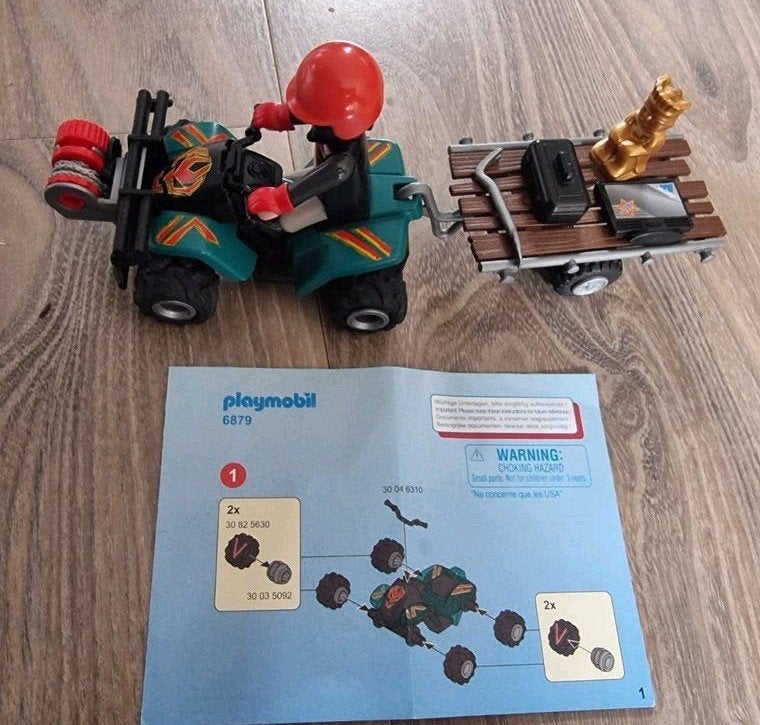 Playmobil Quad met aanhanger en figuur - Set 6879, Complete set, Voertuig, Ophalen of Verzenden, Zo goed als nieuw