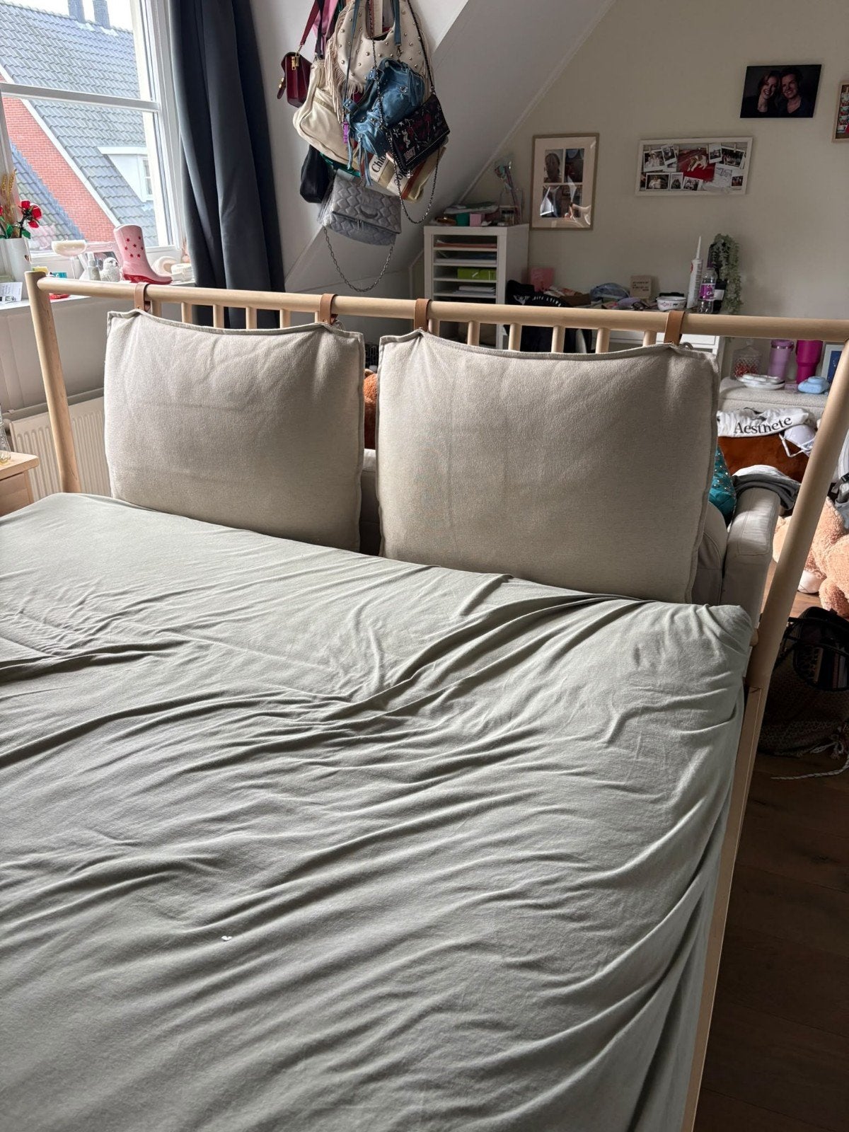 bed ombouw, Huis en Inrichting, Ophalen, Gebruikt, Beige, Tweepersoons