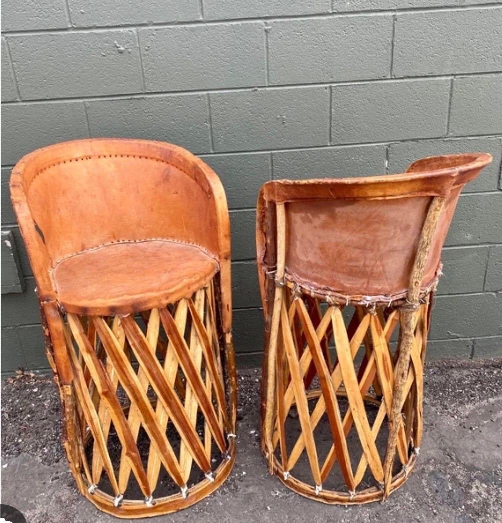 Vintage Mexicaanse Equipale Stoelen - Handgemaakt Cognac Lee, Ophalen of Verzenden