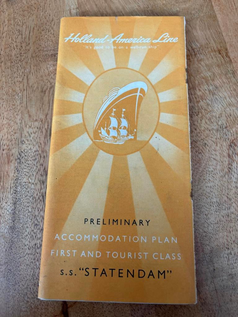 Holland America Line SS Statendam Accommodatieplan, Verzamelen, Ophalen of Verzenden, Zo goed als nieuw
