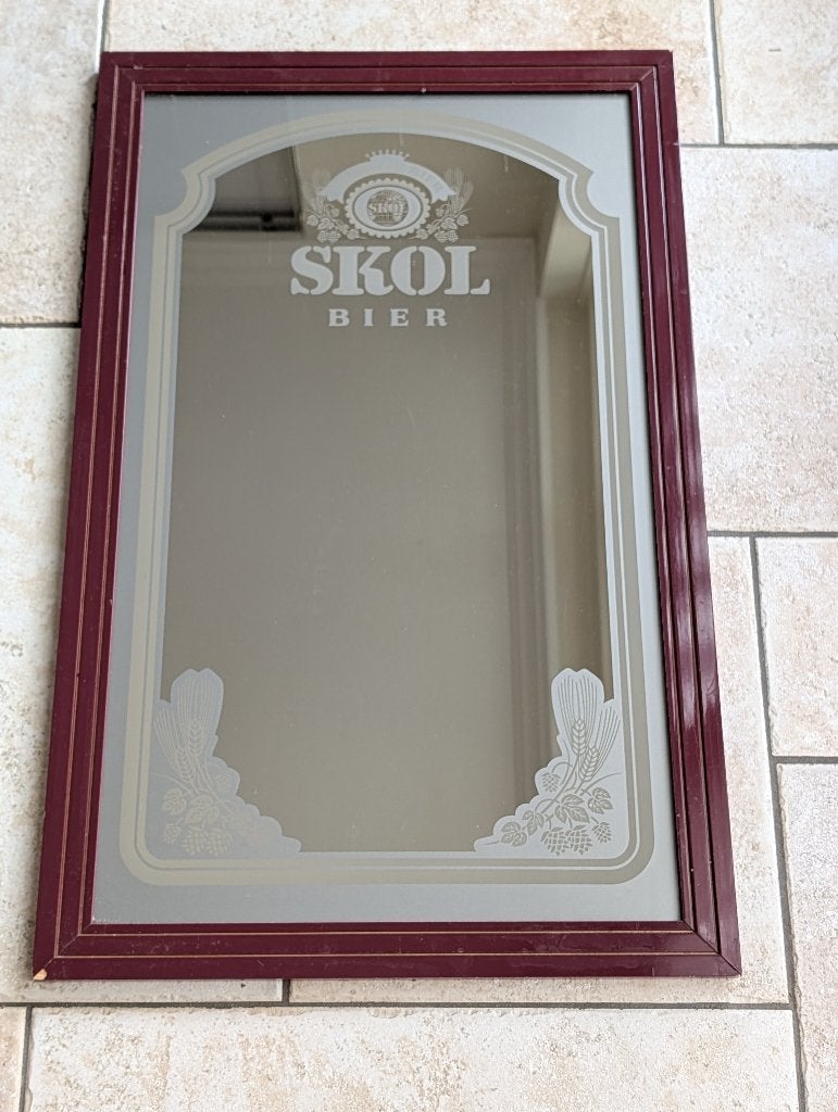 Vintage Skol Bier bar kroeg Spiegel mancave reclamespiegel, Ophalen of Verzenden, Zo goed als nieuw, Reclamebord