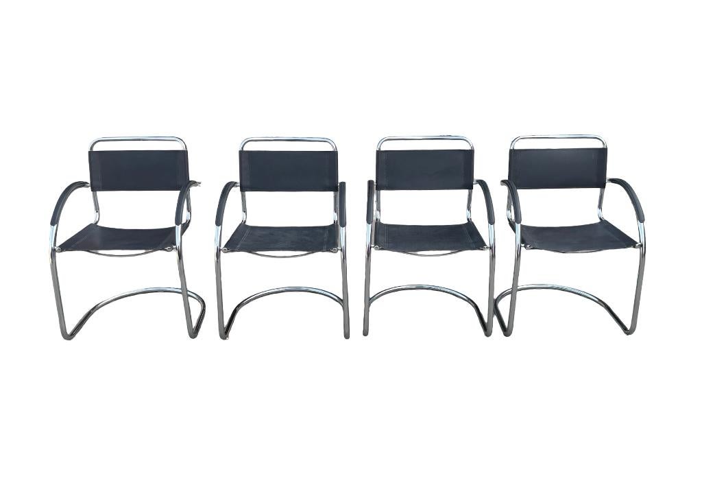 Set van 4 vintage buizenframe sledestoelen jaren 70 / 80, Ophalen, Vintage stoelen, Gebruikt, Bruin
