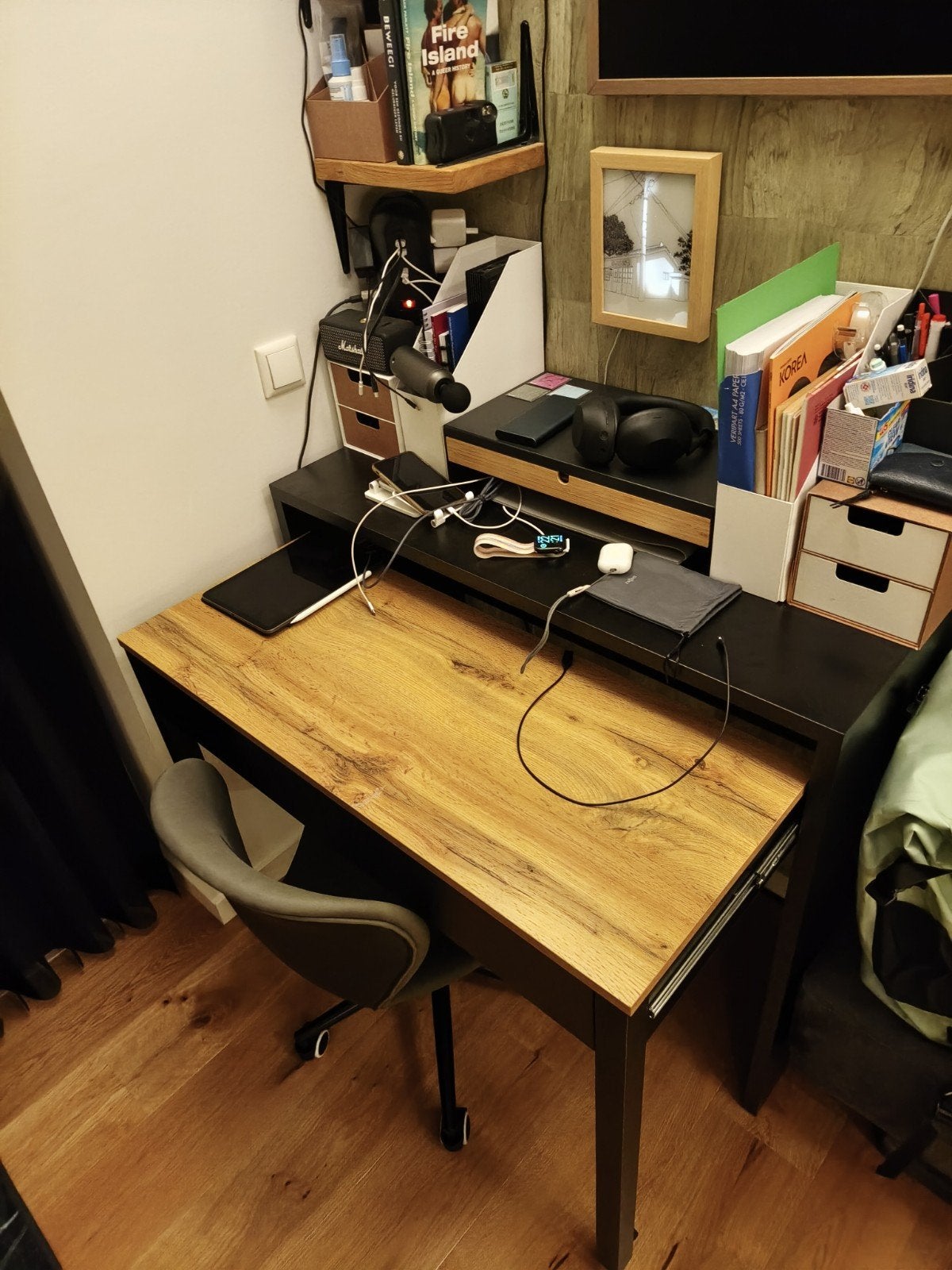 Vente Unique Opvouwbaar Bureau 100x40cm - Zwart/Hout, Huis en Inrichting, Bureaus, Ophalen, Gebruikt