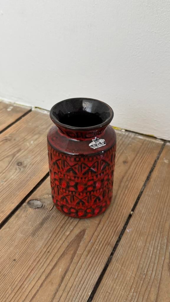 Vintage West Germany vaas Bay Keramik 603-14 - rood/zwart, Ophalen of Verzenden