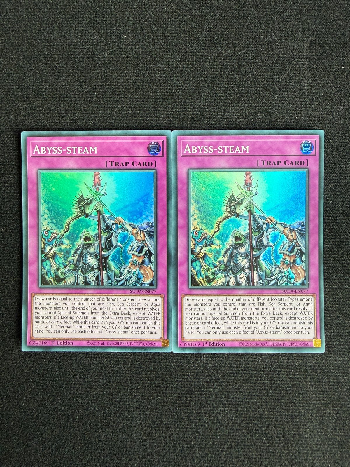 Yu-Gi-Oh! 2x Abyss-steam - SR - SUDA-EN077 1st Edition, Verzenden, Zo goed als nieuw, Losse kaart, Foil