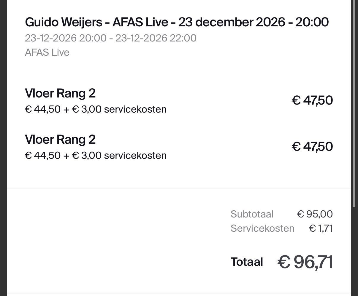 2 tickets Guido Weijers – AFAS Live – 23 december 2026 – r2, Twee personen, December