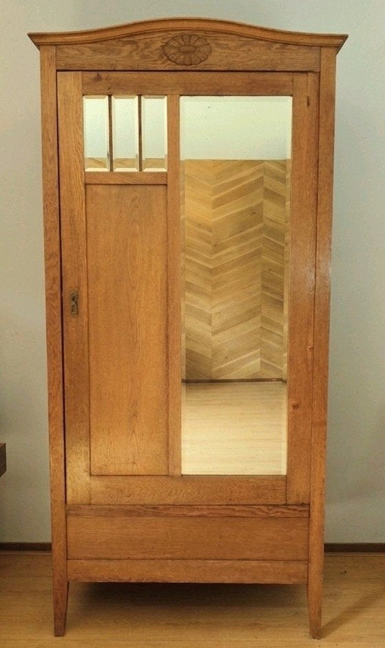 Antieke kledingkast - linnenkast meidenkast spiegelkast kast, Met deur(en), Zo goed als nieuw, Vintage retro meidenkast romantisch