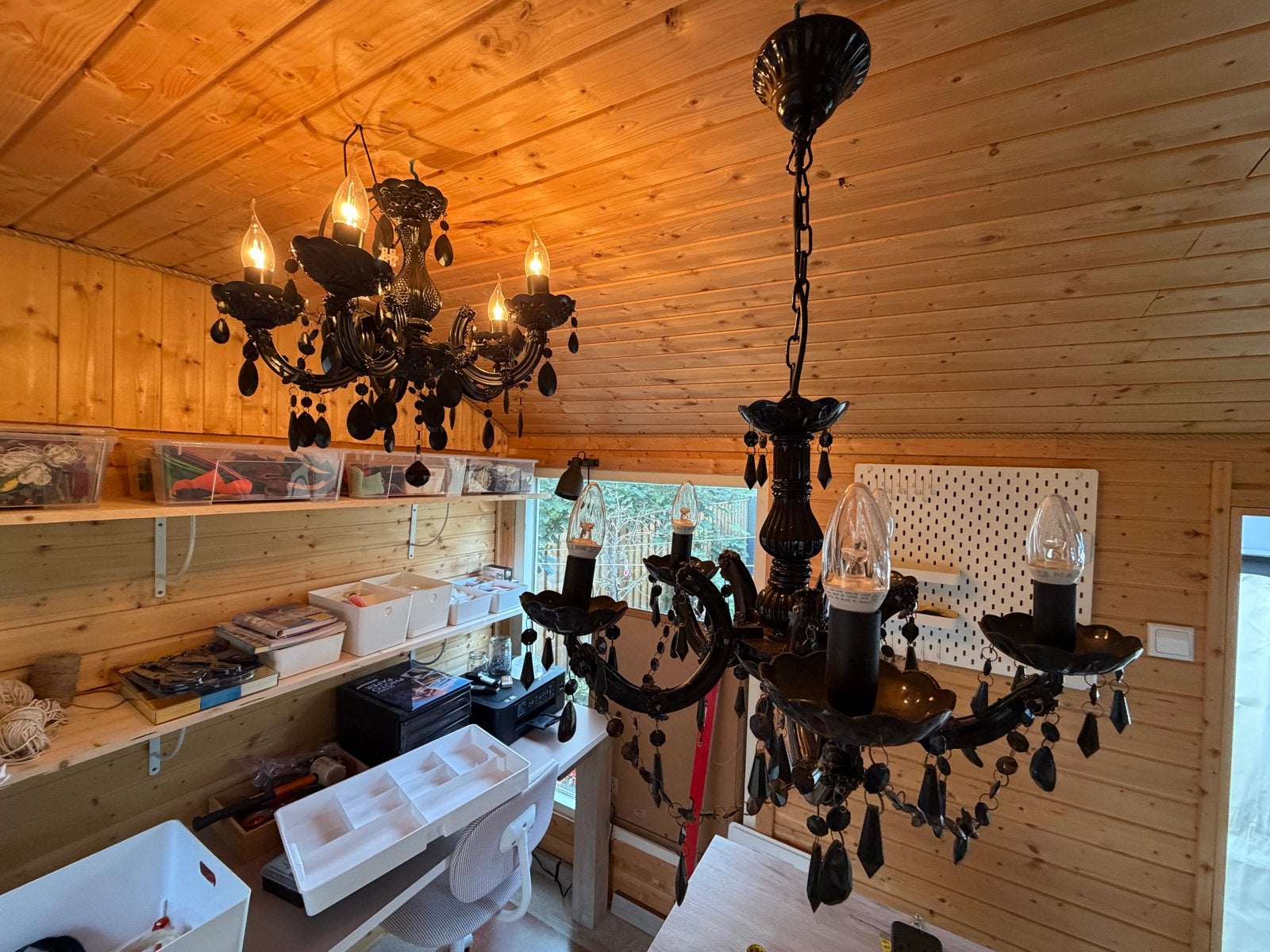 Zwarte barokke kroonluchter kunststof (acryl) - 2 stuks, Ophalen, Kunststof, Barok, E14 (klein)