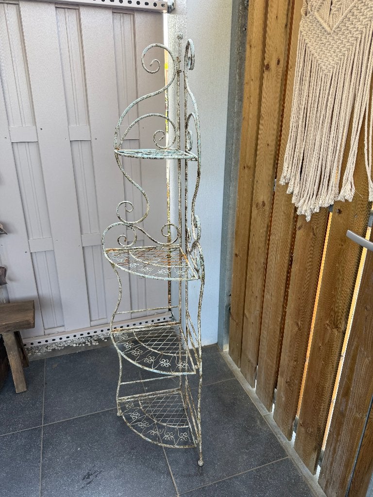Brocante metalen plantenrek hoekmodel inklapbaar 163 cm, Ophalen, Gebruikt, Minder dan 60 cm, Balkon