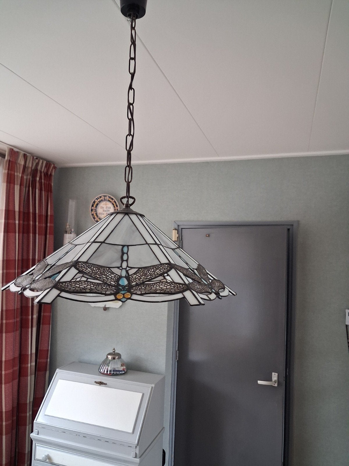 Prachtige Tiffany hanglamp met libellenmotief, Huis en Inrichting, Ophalen, Gebruikt, E27 (groot), Tiffany, Art Nouveau