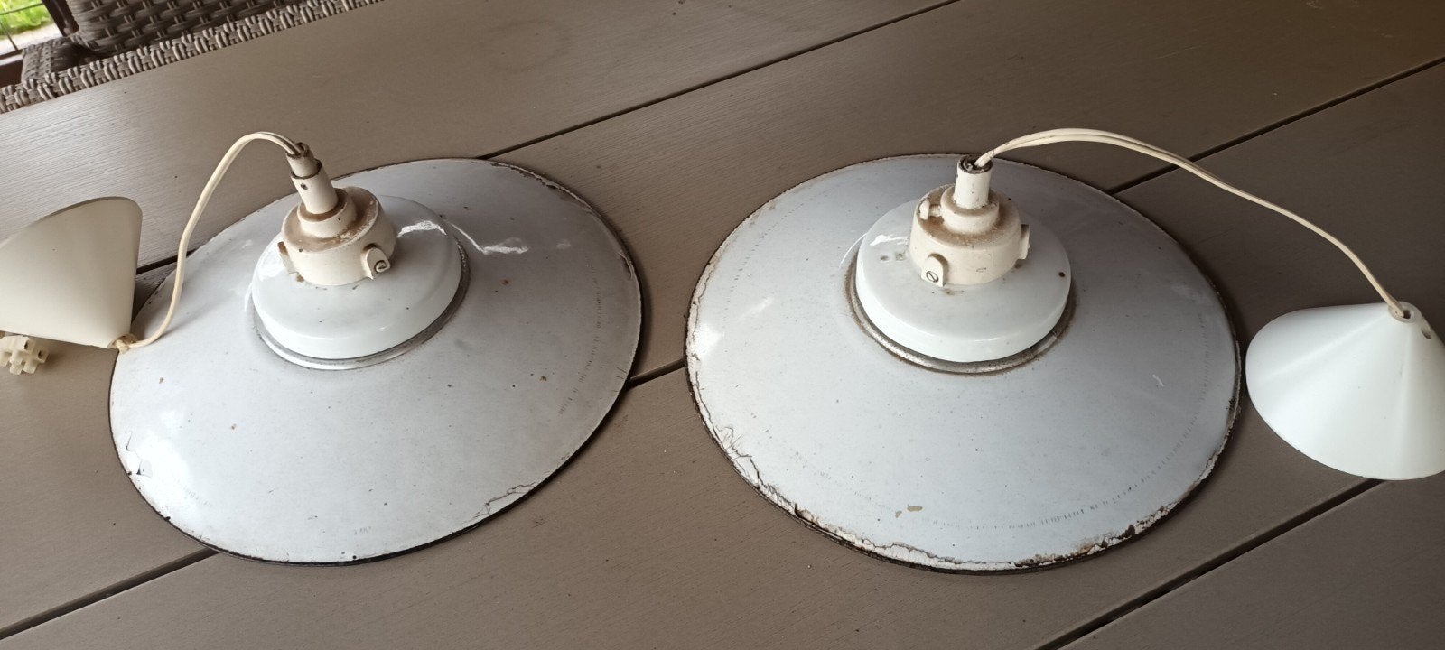 Set van 2 Vintage Emaille Industriële Lampenkappen, Antiek en Kunst, Ophalen of Verzenden
