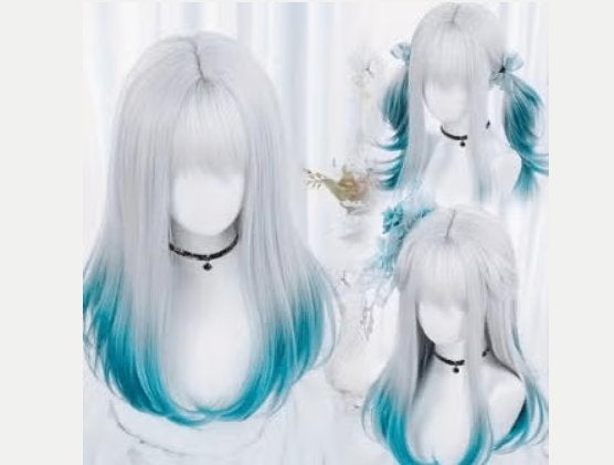 Prachtige anime cosplay pruik blauw wit synthetisch, Ophalen of Verzenden, Nieuw