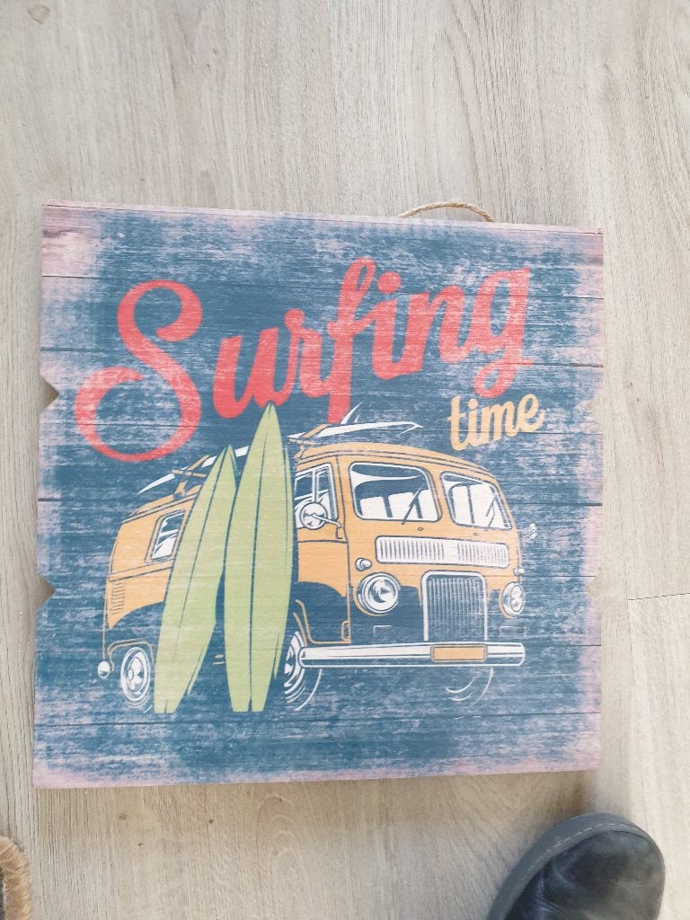 wand deco plaat hout plank bus look surfing, Ophalen of Verzenden, Nieuw