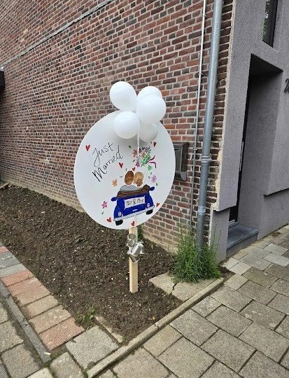 Getrouwd "Just Married" Tuinbord met Blikken, Ophalen, Zo goed als nieuw, Versiering, Geboorte of Huwelijk