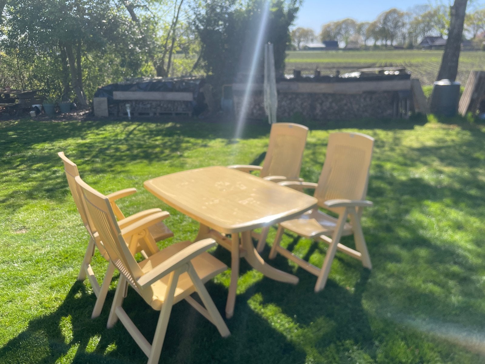 Tuinset met 6 stoelen en tafel - Gebruikt, Ophalen, Kunststof, Gebruikt, Eettafel