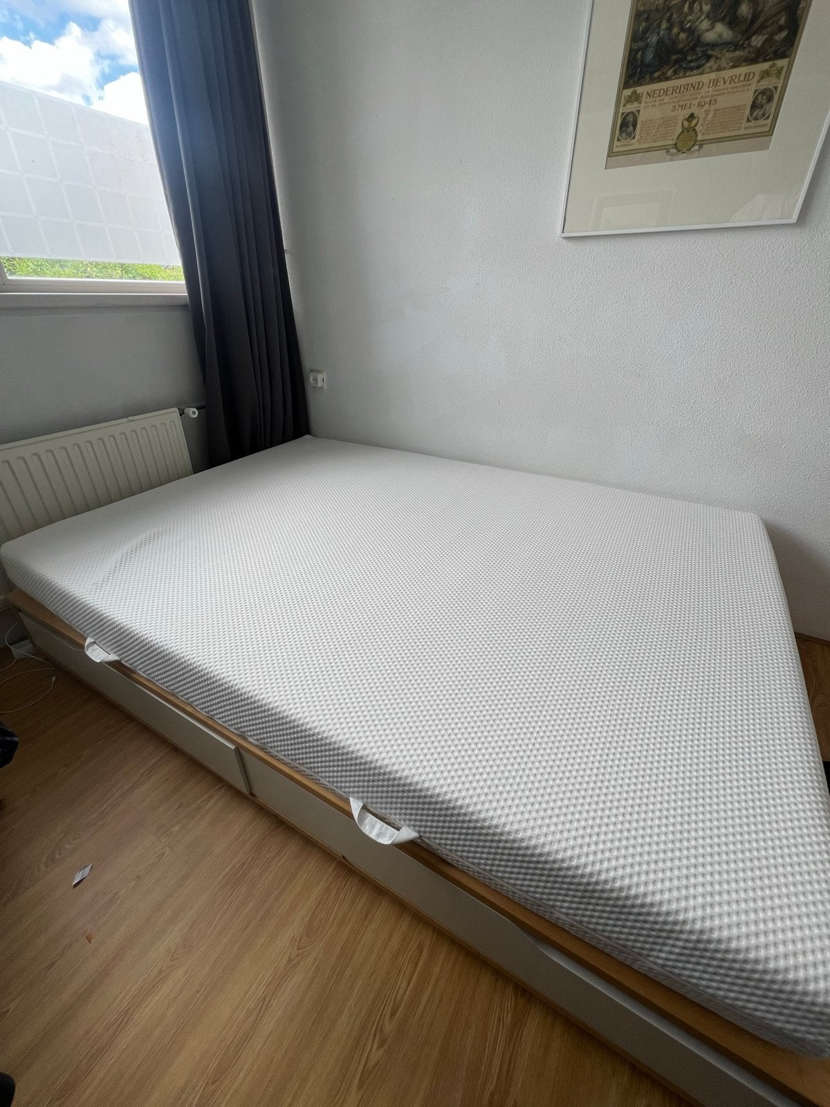 Tweepersoonsbed IKEA met lattenbodem en matras (140x200), Huis en Inrichting, Ophalen, Gebruikt, Wit, Tweepersoons