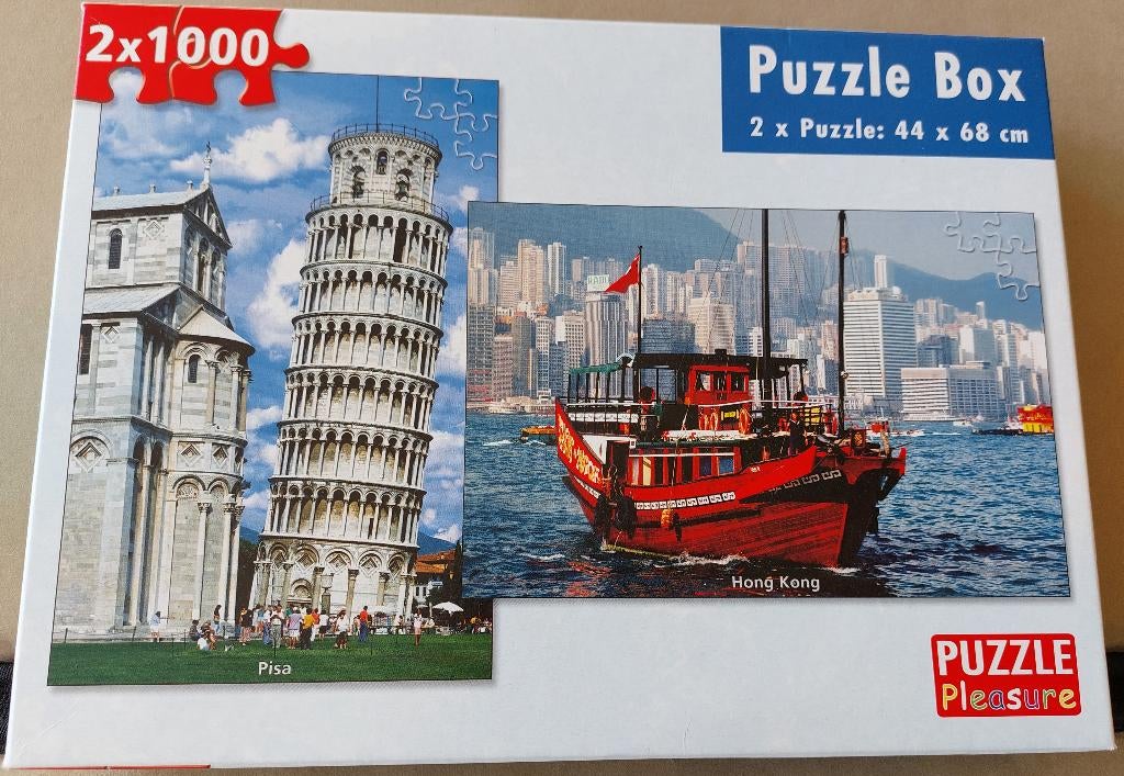Toren van Pisa + Hong Kong boot Puzzle Box - twee legpuzzels, Hobby en Vrije tijd, Denksport en Puzzels, Ophalen, 500 t/m 1500 stukjes