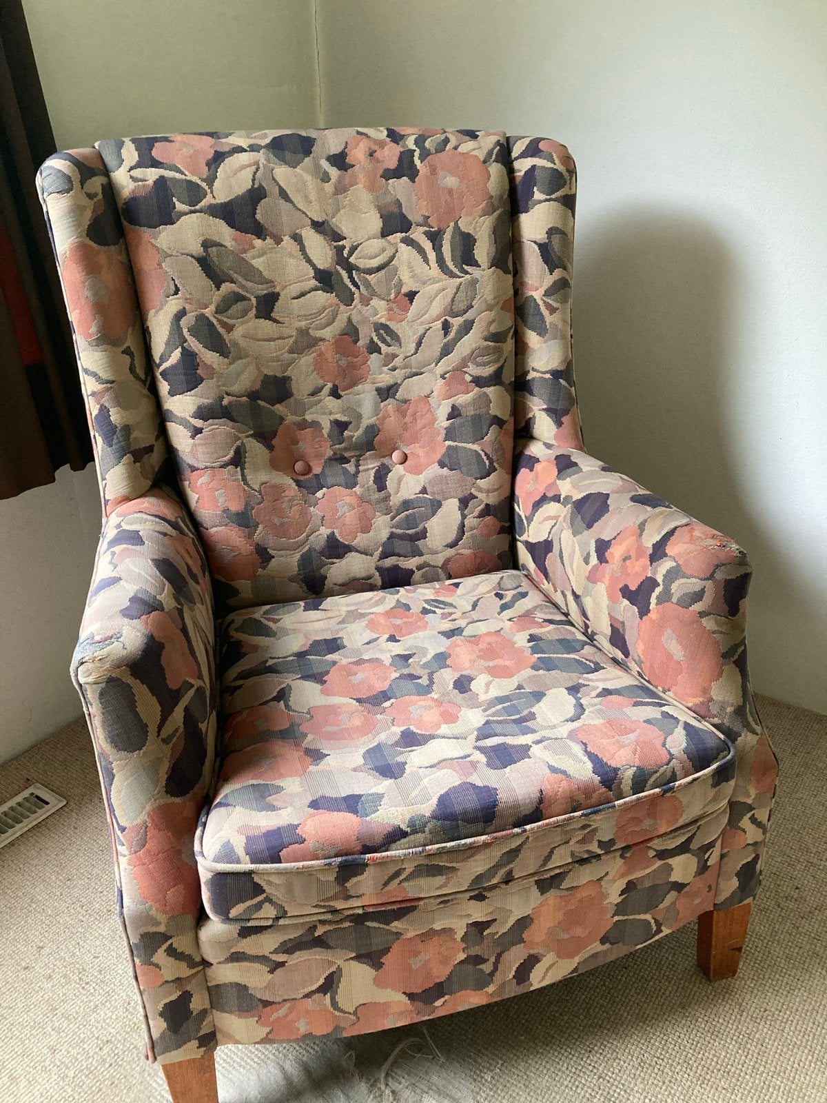 GRATIS Fauteuil van gebloemde stof, Huis en Inrichting, Fauteuils, Gebruikt, Stof, 75 tot 100 cm, Ophalen