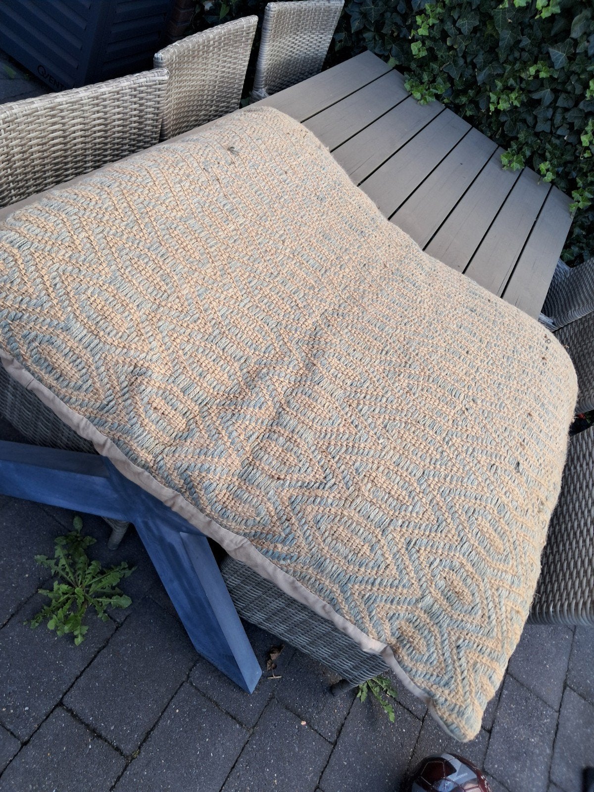 Groot loungekussen - Beige/Blauw, Ophalen, Overige merken, Gebruikt, Beige