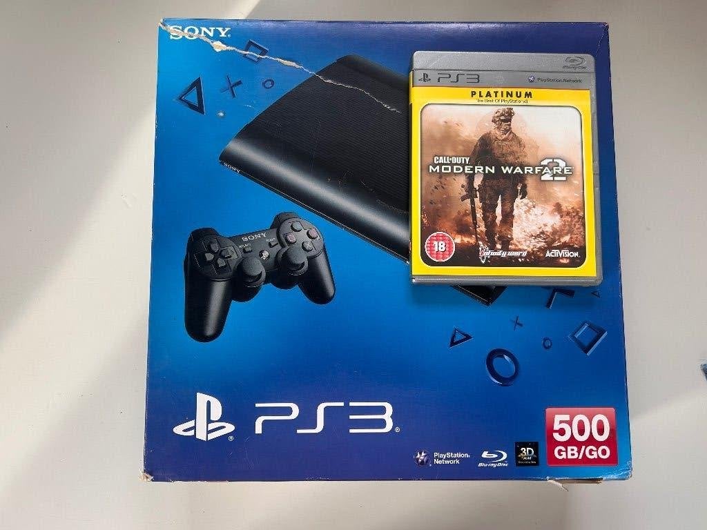 Sony PS3 Super Slim 500GB - Met Doos, 2 Controllers & MW2, Gebruikt, Super Slim, Met 2 controllers, Ophalen of Verzenden