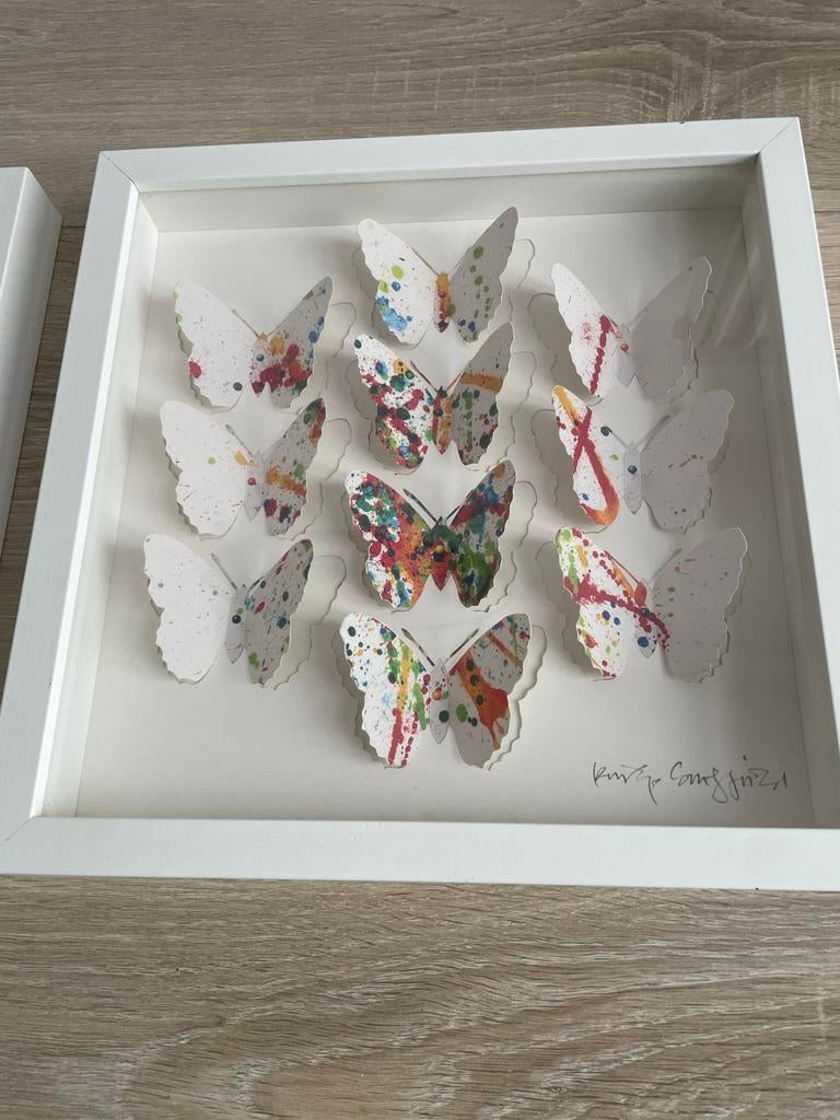 Set van 2 decoratieve kunstwerken: vlinders en wereldkaarten, Ophalen of Verzenden