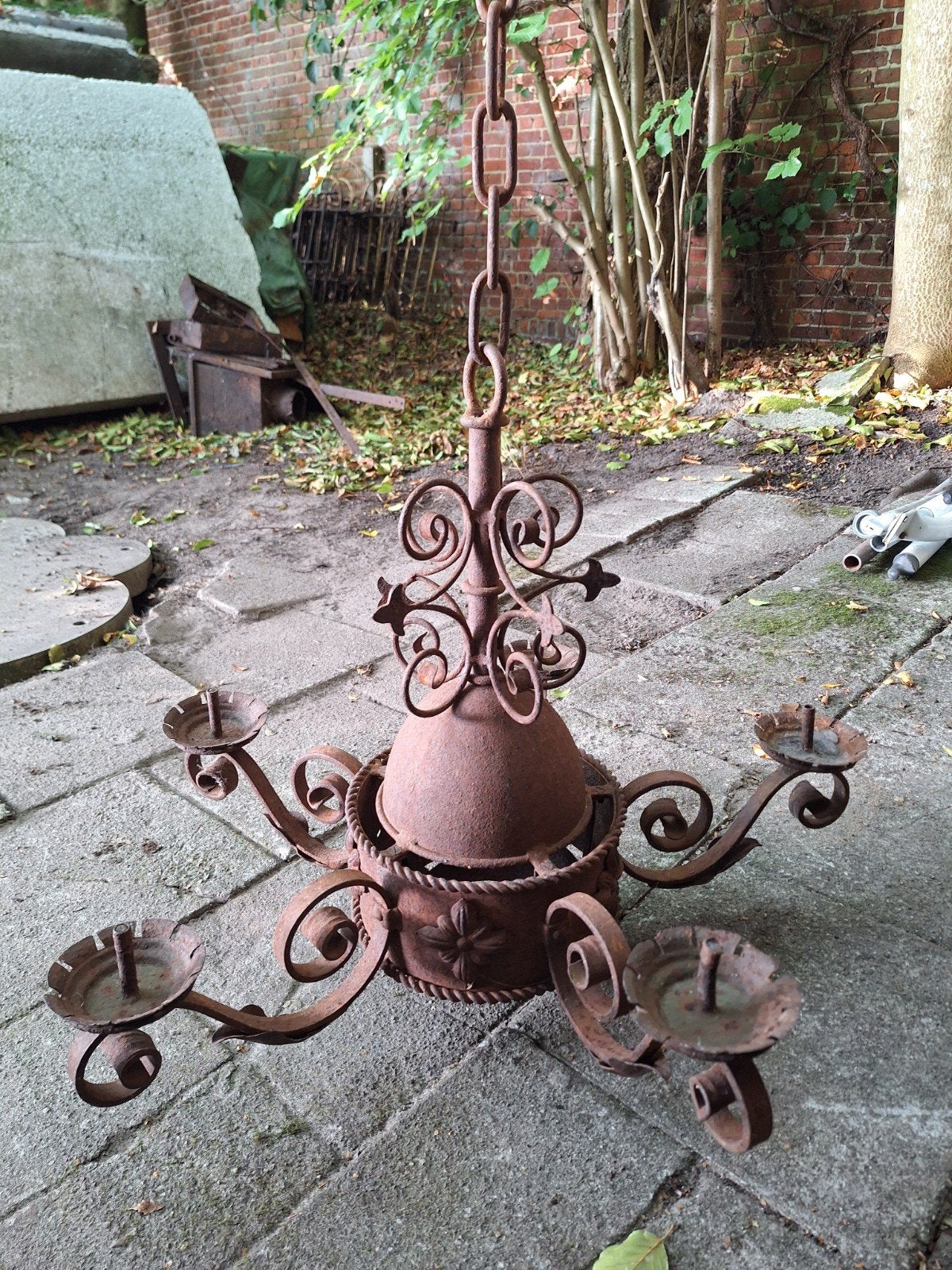 Brocante, decoratieve kroonluchter 5 armen, Ophalen of Verzenden