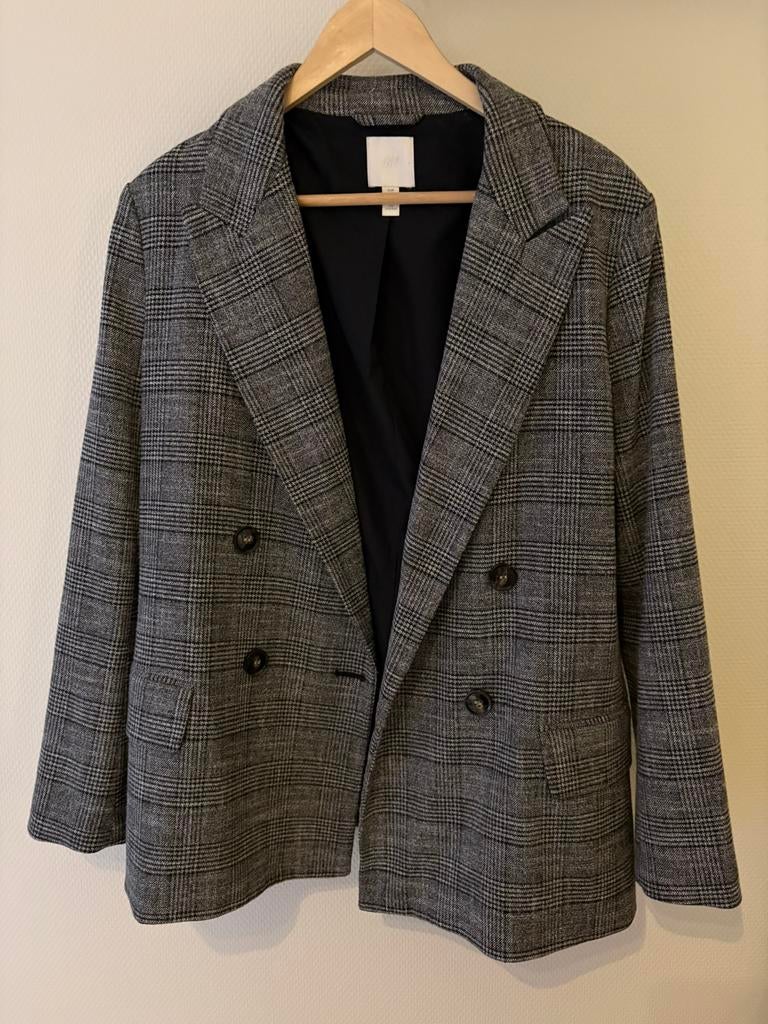 Double-breasted blazer - Grijs geruit - Maat 42, Ophalen of Verzenden, Zo goed als nieuw, Maat 42/44 (L), Grijs