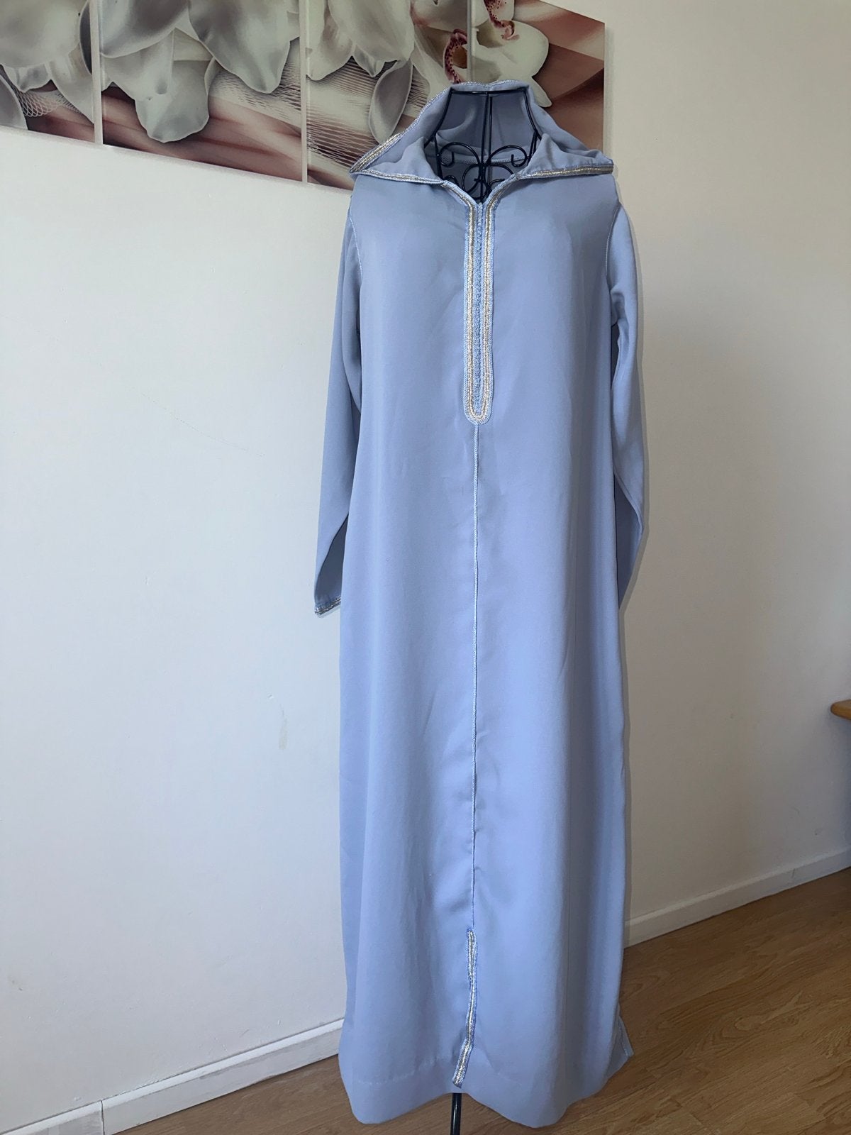 Lichtblauwe Djellaba met capuchon maat M, Kleding | Dames, Jurken, Maat 38/40 (M), Blauw, Ophalen of Verzenden, Zo goed als nieuw