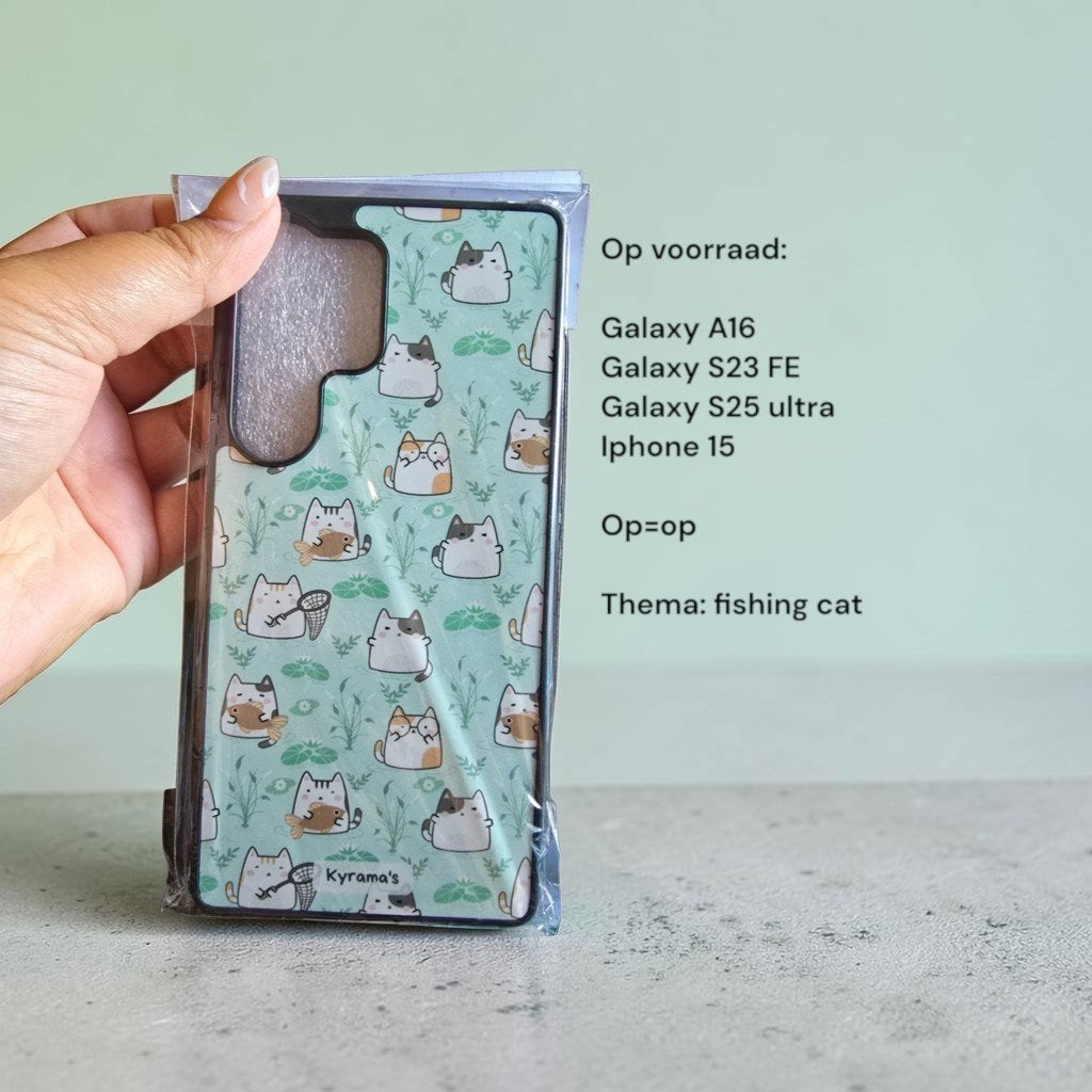 Telefoonhoesje met 'fishing cat' design voor div modellen, Telecommunicatie, Verzenden, Nieuw